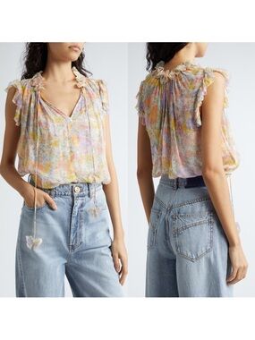 Zimmermann Butterfly Floral Print Top Multi Meadow US 8 AU 2 NWT with Cami Slip